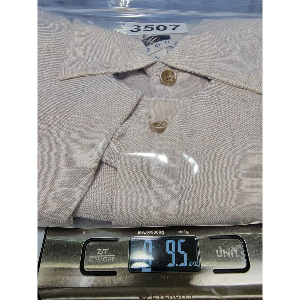 Joseph Abboud Men's Beige 100% Linen Long Sleeve Button Shirt - XL - Picture 7 of 7